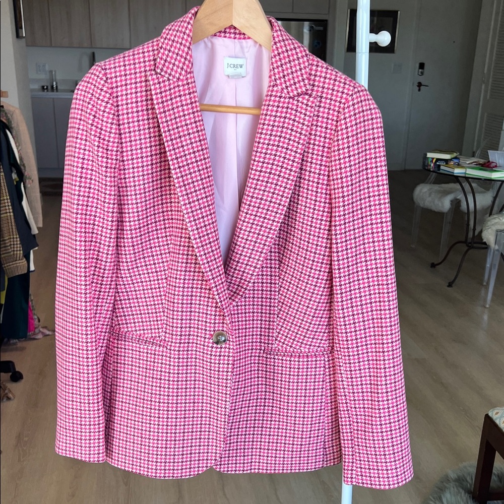J. Crew Pink and Burgundy houndstooth plaid Blazer